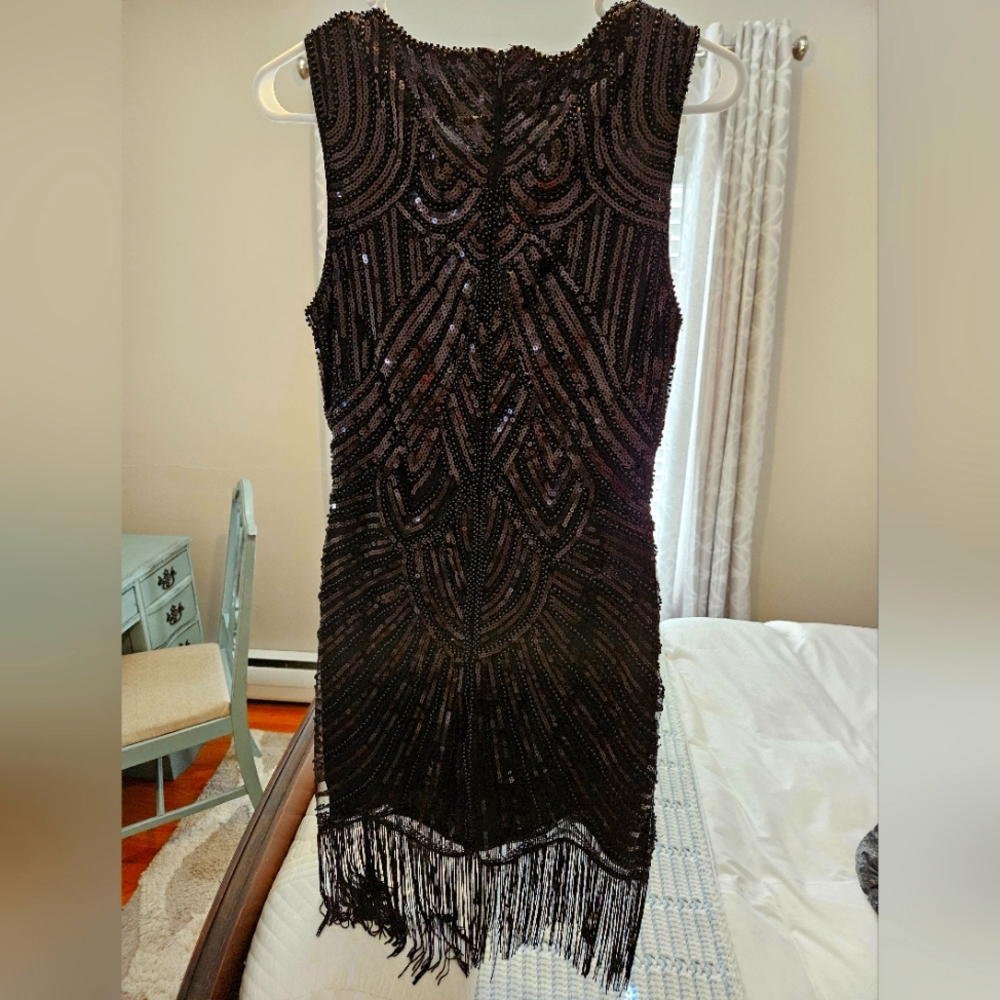 Lulus Flapper Style Full Glam Black Sequin Fringe Mini Dress 🌟